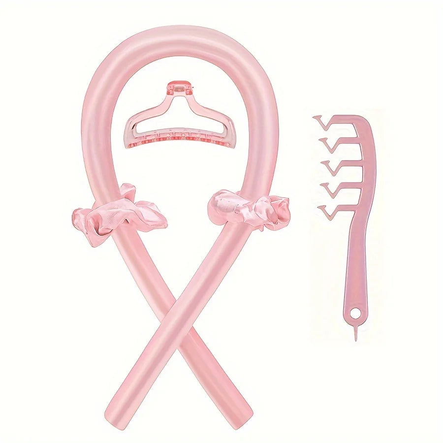 Pink and black heatless curling set