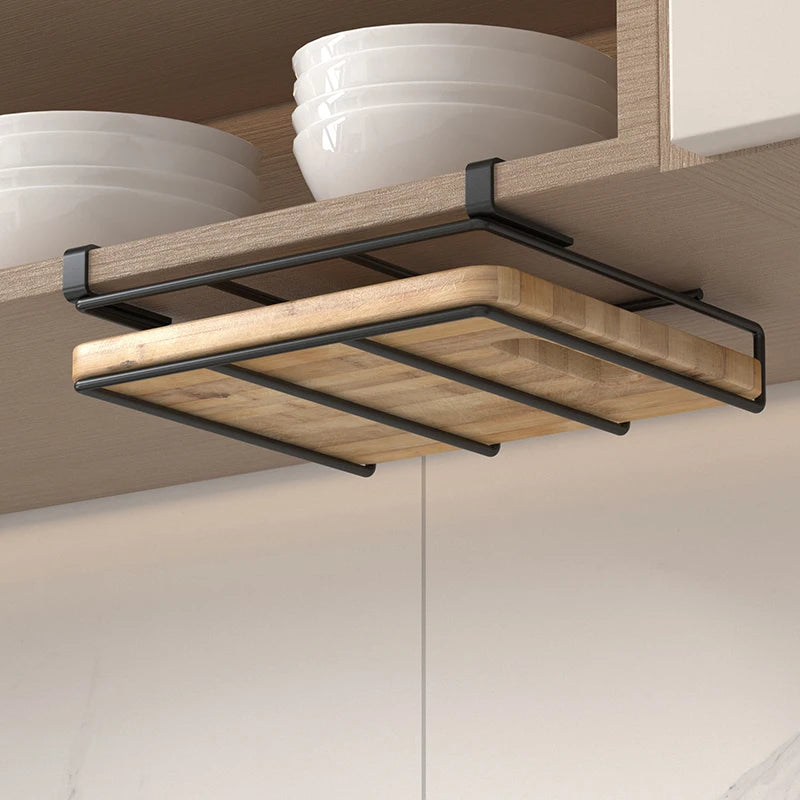 Wall-Mounted Kitchen Storage Rack with Hooks
