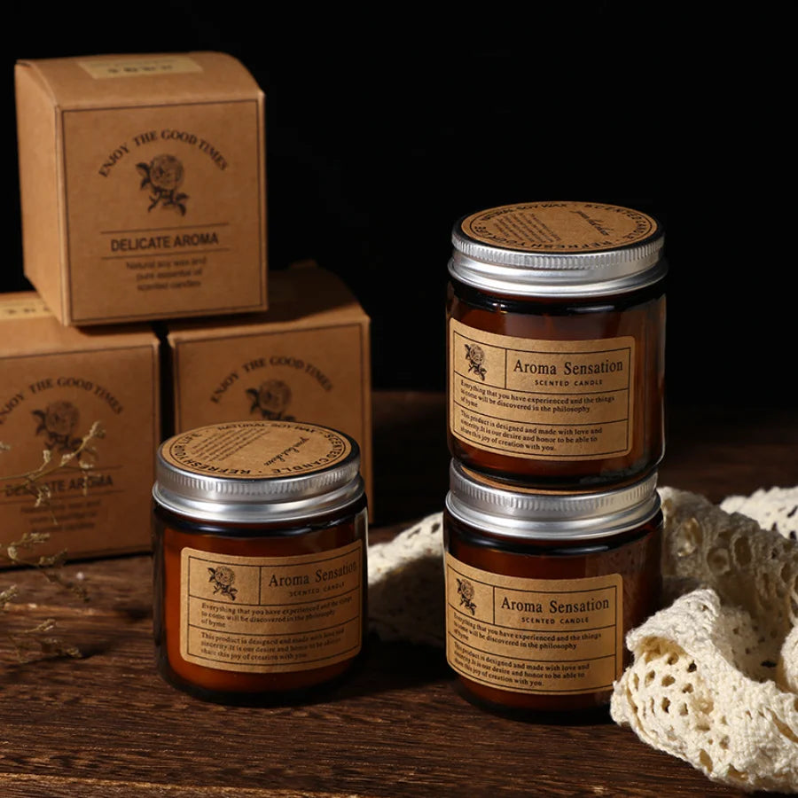 Brown Glass Scented Soy Candle
