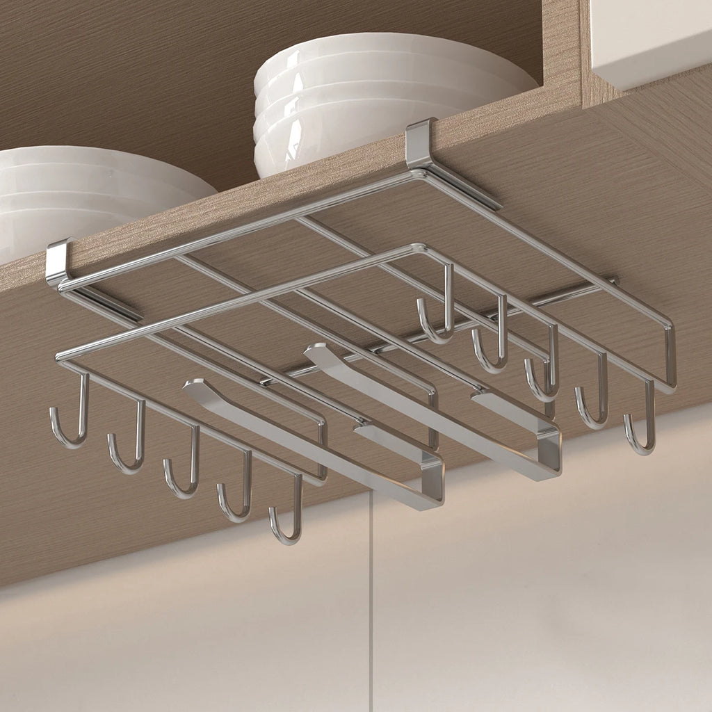 Wall-Mounted Kitchen Storage Rack with Hooks