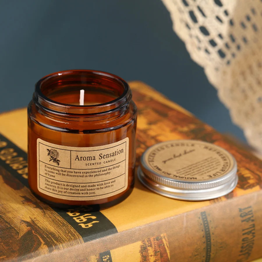 Brown Glass Scented Soy Candle