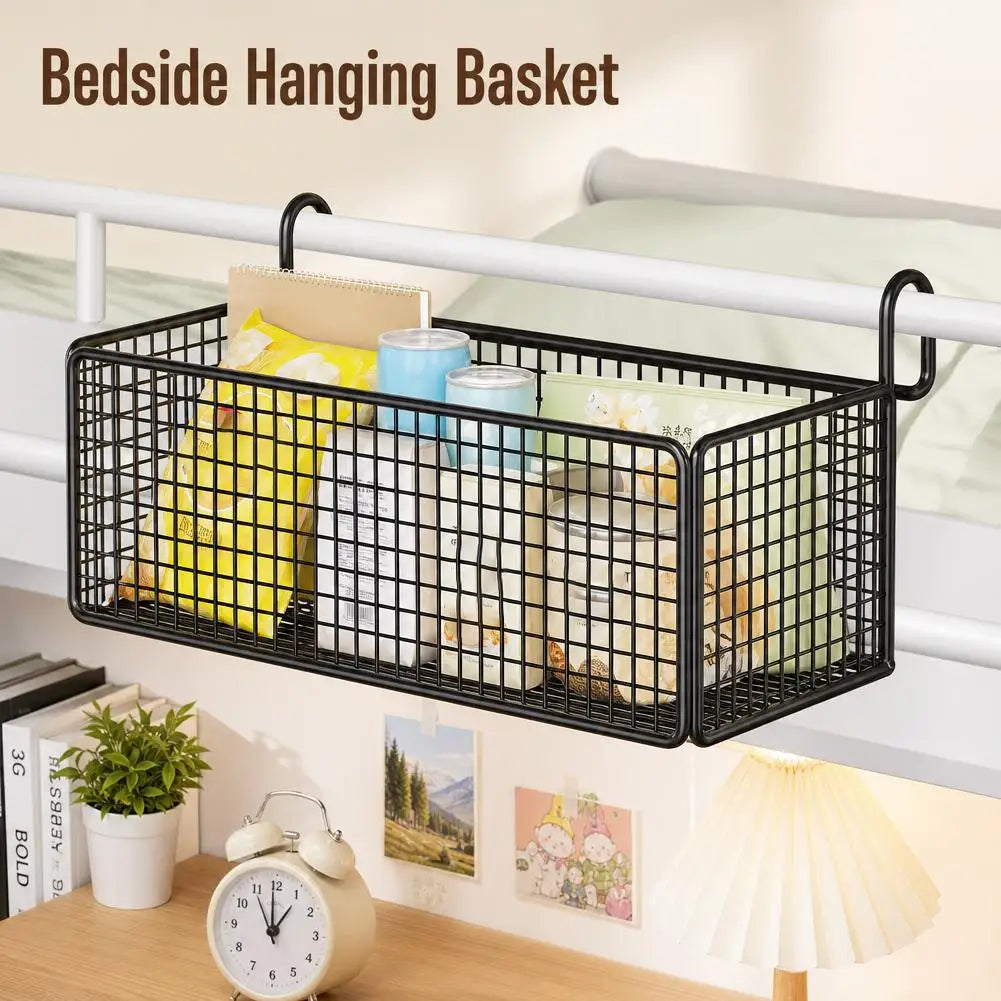 Bedside Hanging Storage Basket – Metal Bed Rail Organiser
