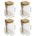 Square Glass Storage Jars with Bamboo Lids & Spoons (4/6/10/12pc set)