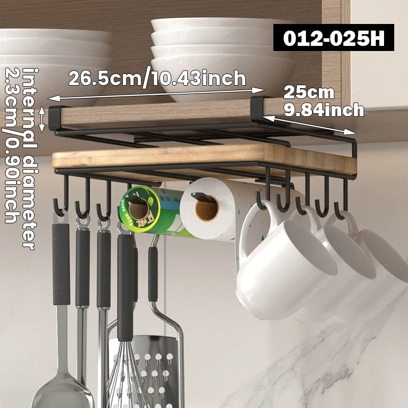 Wall-Mounted Kitchen Storage Rack with Hooks