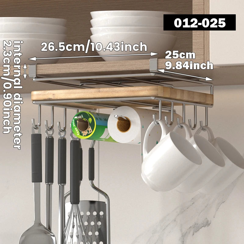 Wall-Mounted Kitchen Storage Rack with Hooks