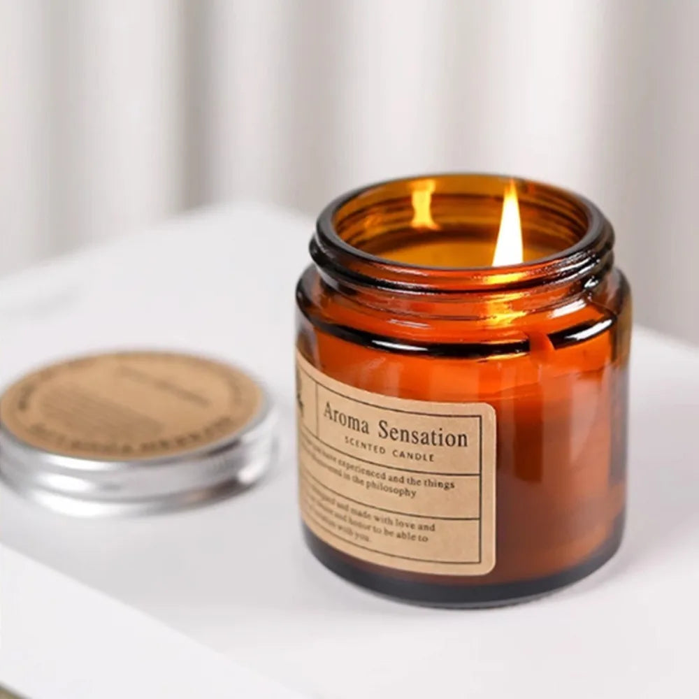 Brown Glass Scented Soy Candle