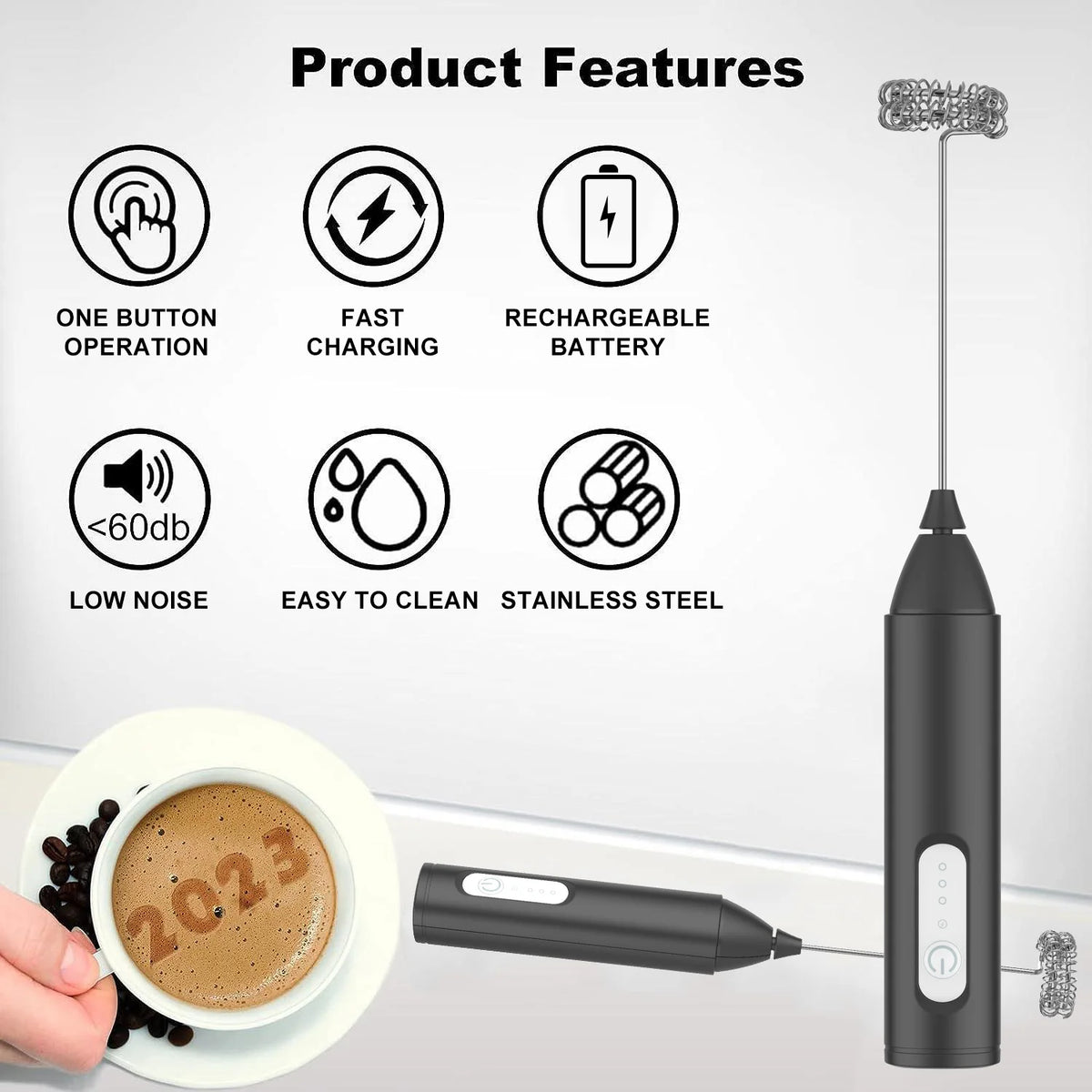 USB Rechargeable Milk Frother – 3 Speeds