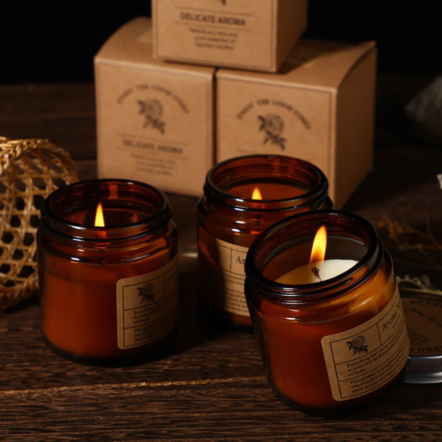 Brown Glass Scented Soy Candle