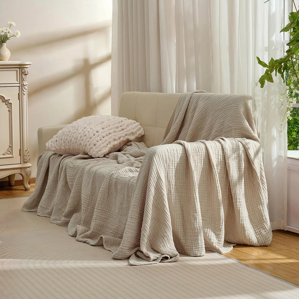 6 Layers Cotton Muslin Blankets Lightweight Cotton Throw Cooling Soft Throw Blanket for Year-Round Comfort