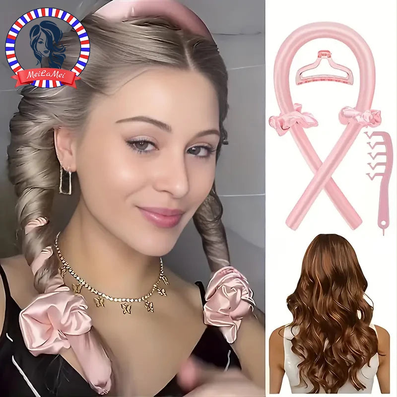 Five-piece heatless curling set