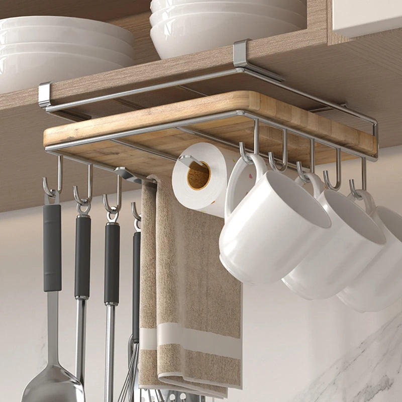 Wall-Mounted Kitchen Storage Rack with Hooks