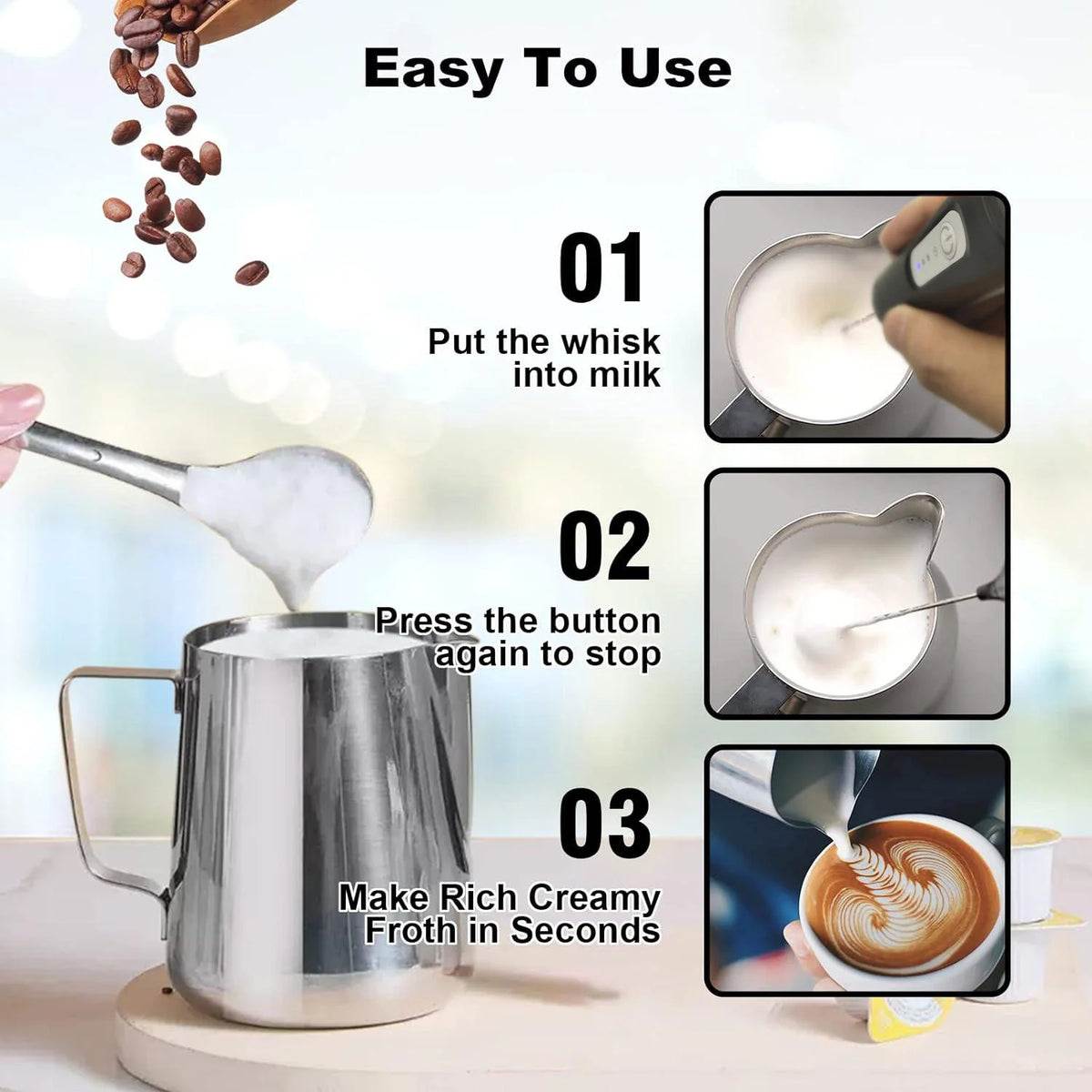 USB Rechargeable Milk Frother – 3 Speeds