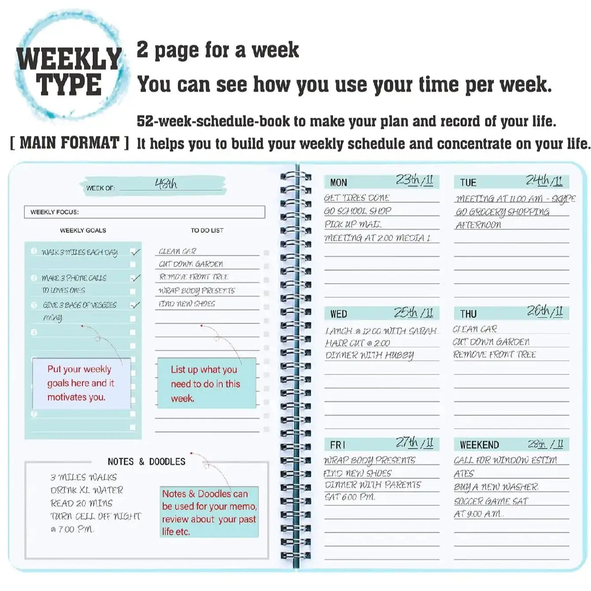 Undated A5 Spiral Weekly Planner