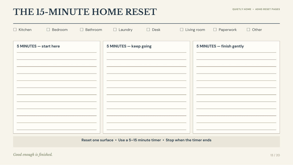 The Little Reset ADHD Journal — low-energy day page