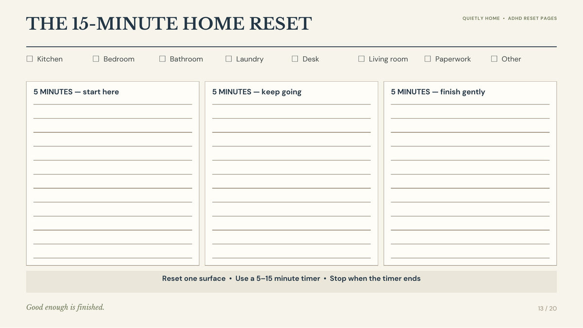 The Little Reset ADHD Journal — low-energy day page