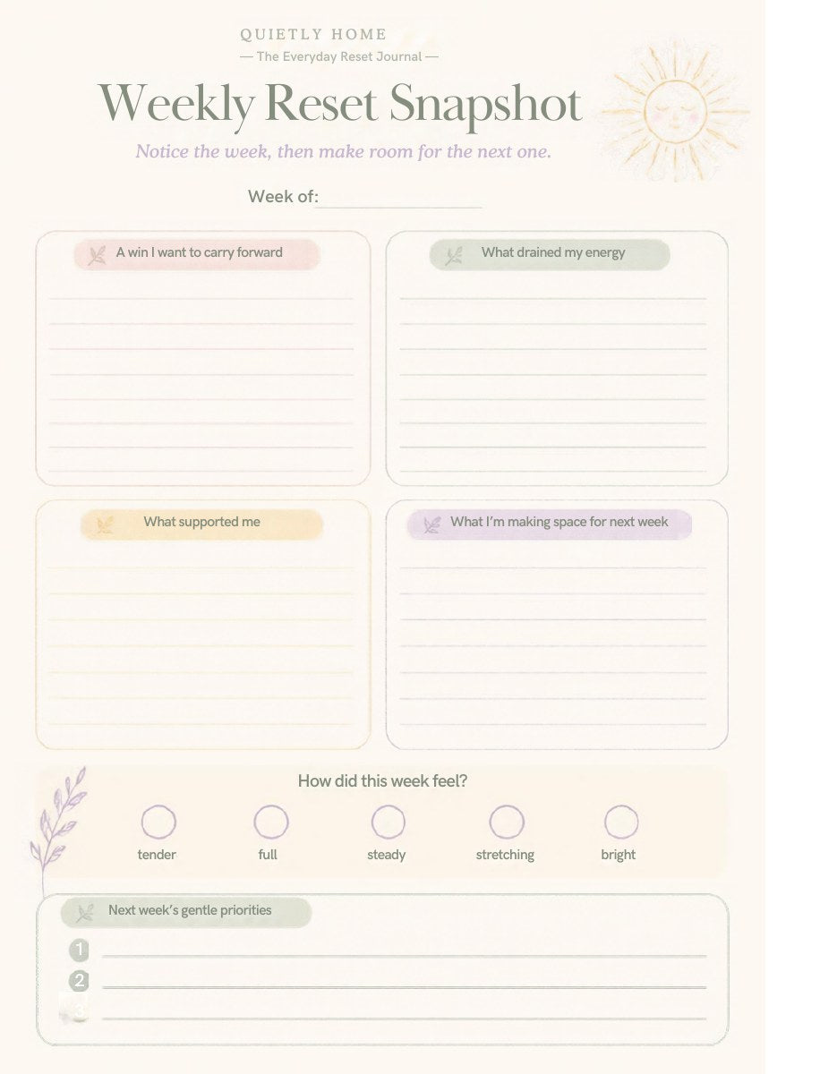 Quietly Home Everyday Reset Journal — household reset page