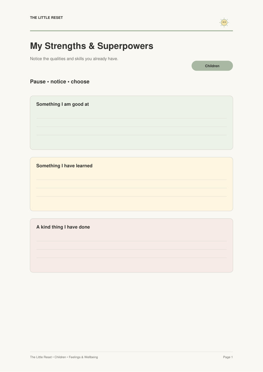 Kids strengths and superpowers worksheet