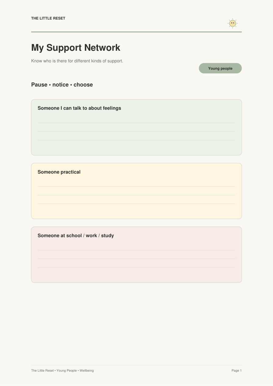 Young person support network worksheet