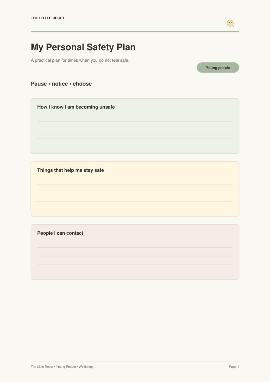 Young person personal safety plan