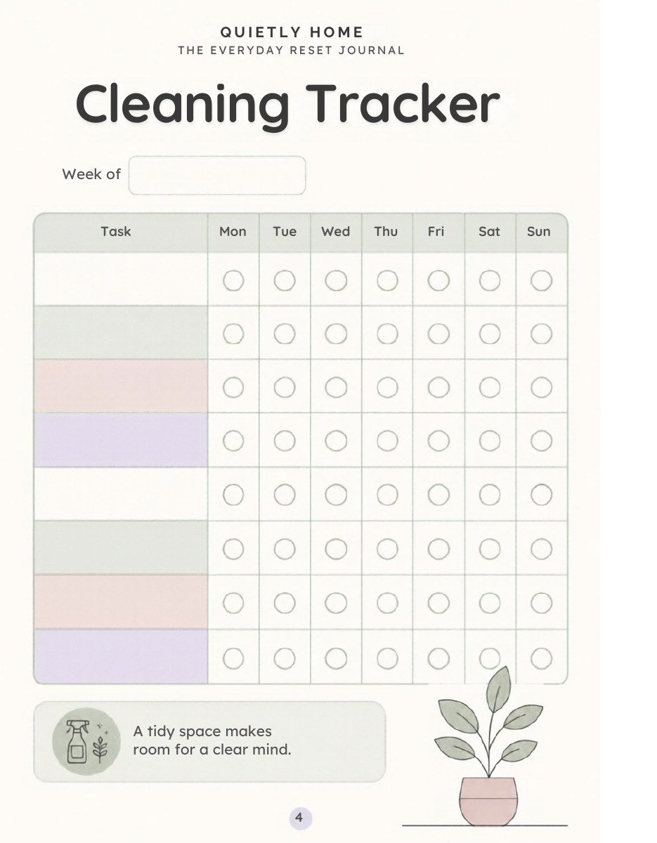 Quietly Home Everyday Reset Journal — room reset page
