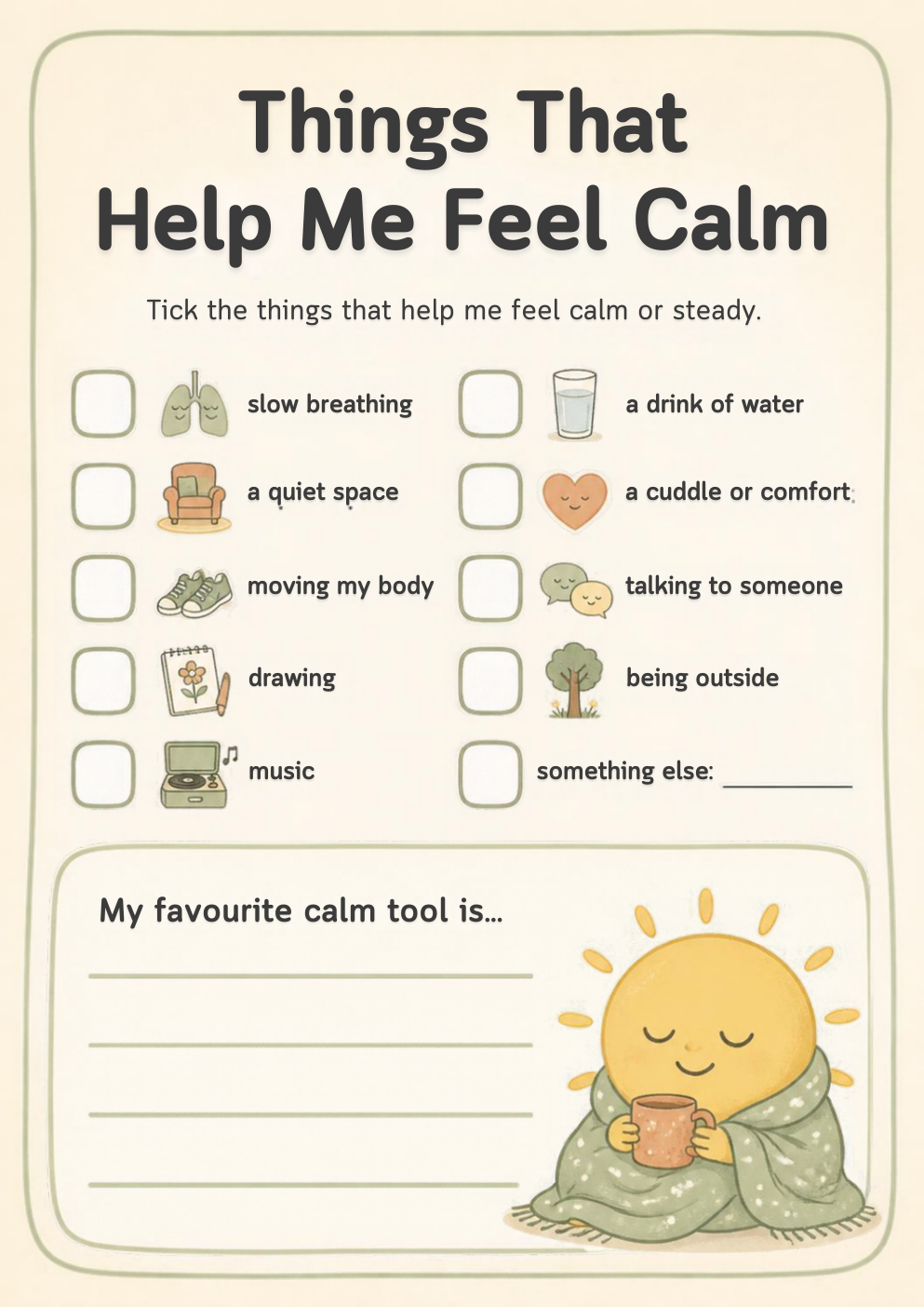 Inside page — Things That Help Me Feel Calm