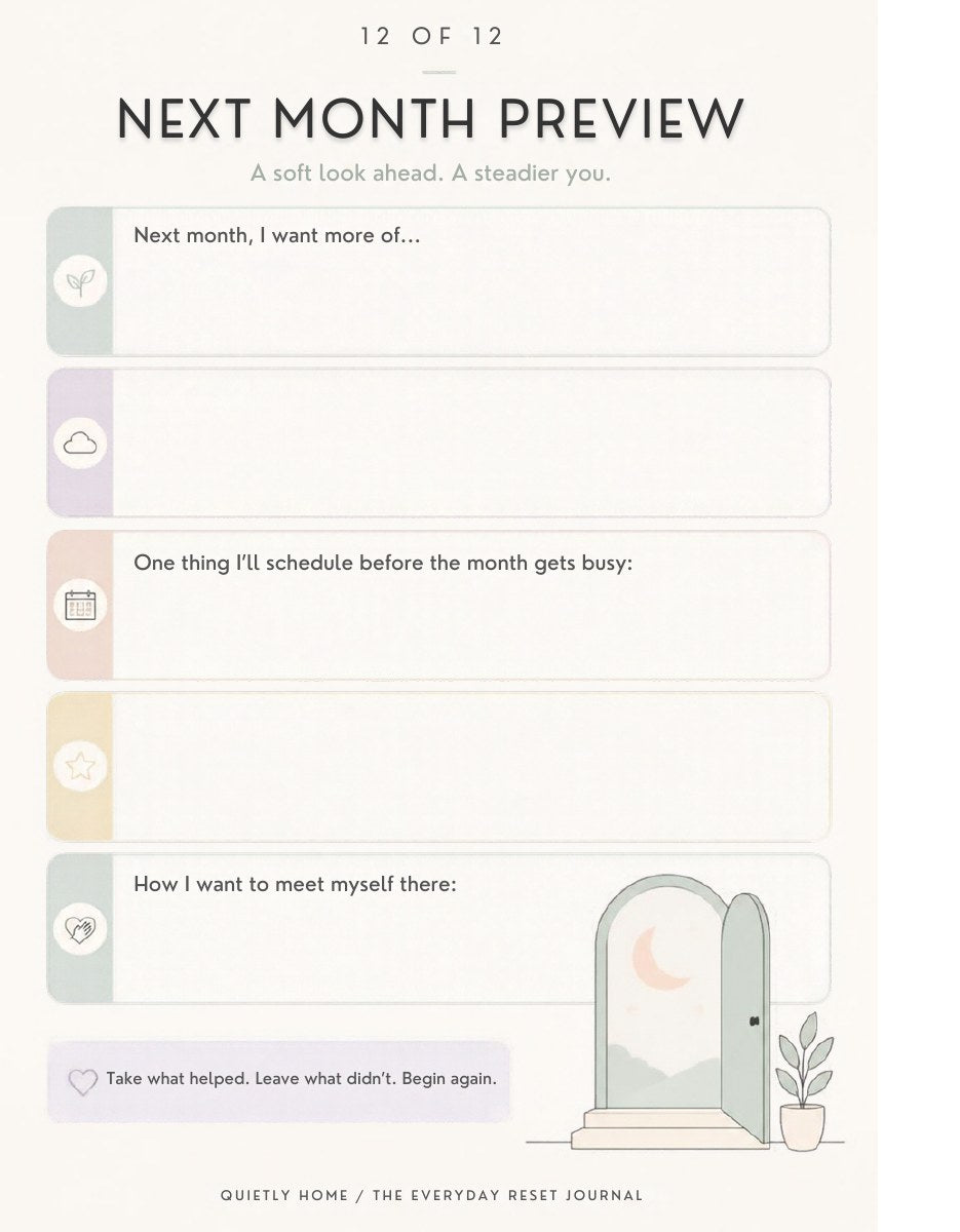 Quietly Home Everyday Reset Journal — tiny steps planner page